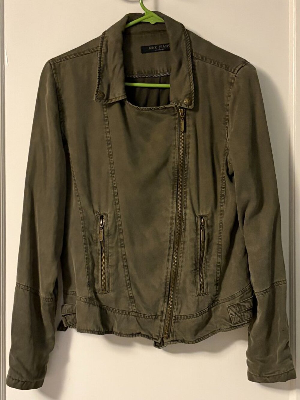 Max Jeans olive green moto jacket asymmetric zipper size small